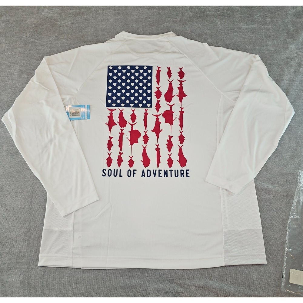 SA Company Shirt Mens Mesh White Long Sleeve Performance Fishing USA Flag 2X